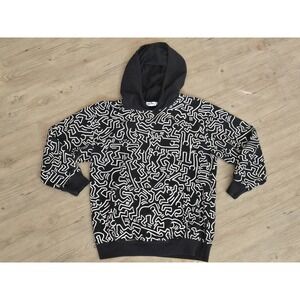 Keith Haring Youth XL Black & White All Over Print Hoodie Rare Find!